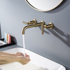 Grifo de lavabo de baño de 3 orificios de montaje en pared de oro cepillado de estilo europeo, grifo mezclador de doble manija de 8 pulgadas