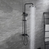 Sistema de columna de ducha de lluvia expuesta para baño de latón negro mate montado en la pared del hotel, juegos de mezclador de grifo, juego de ducha