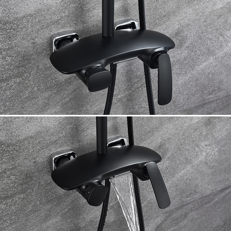 Sistema de columna de ducha de lluvia expuesta para baño de latón negro mate montado en la pared del hotel, juegos de mezclador de grifo, juego de ducha