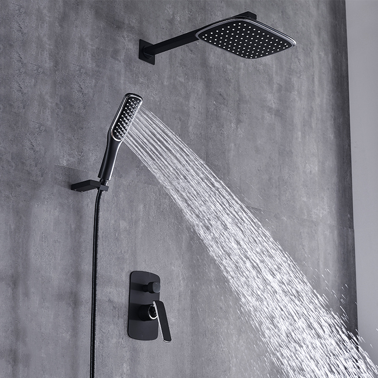 Juego de ducha de baño montado en la pared, cromado y negro de alta calidad, mezclador de ducha de lluvia con ducha de mano