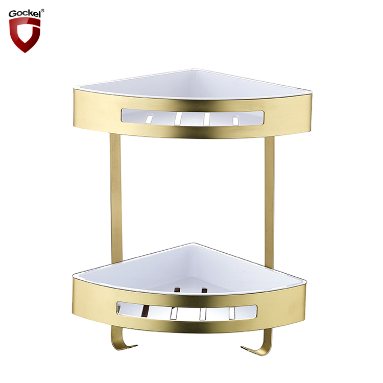 Cesta de almacenamiento de alta calidad de lujo, organizador de baño de oro cepillado, carrito de ducha, estante de esquina de baño