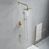 Juego de ducha de baño de oro cepillado Agua fría y caliente en mezclador de ducha oculto de lluvia montado en la pared