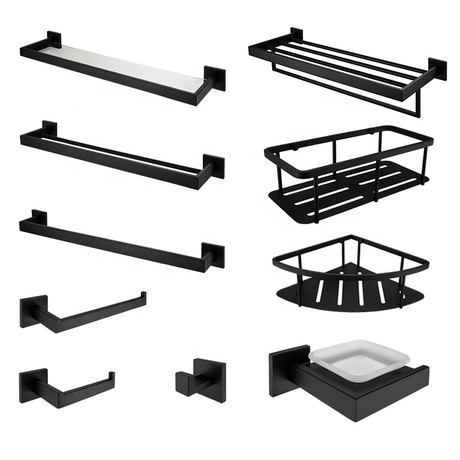 Conjunto de accesorios de baño montados en la pared de acero inoxidable negro mate de alta calidad moderno