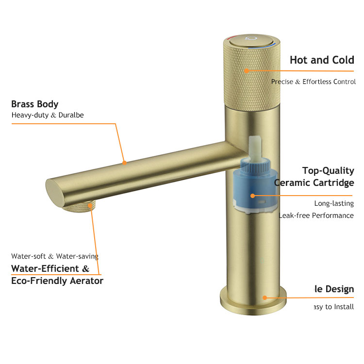 Gran oferta, grifo mezclador de agua de latón dorado cepillado con un solo orificio, grifo para lavabo de baño