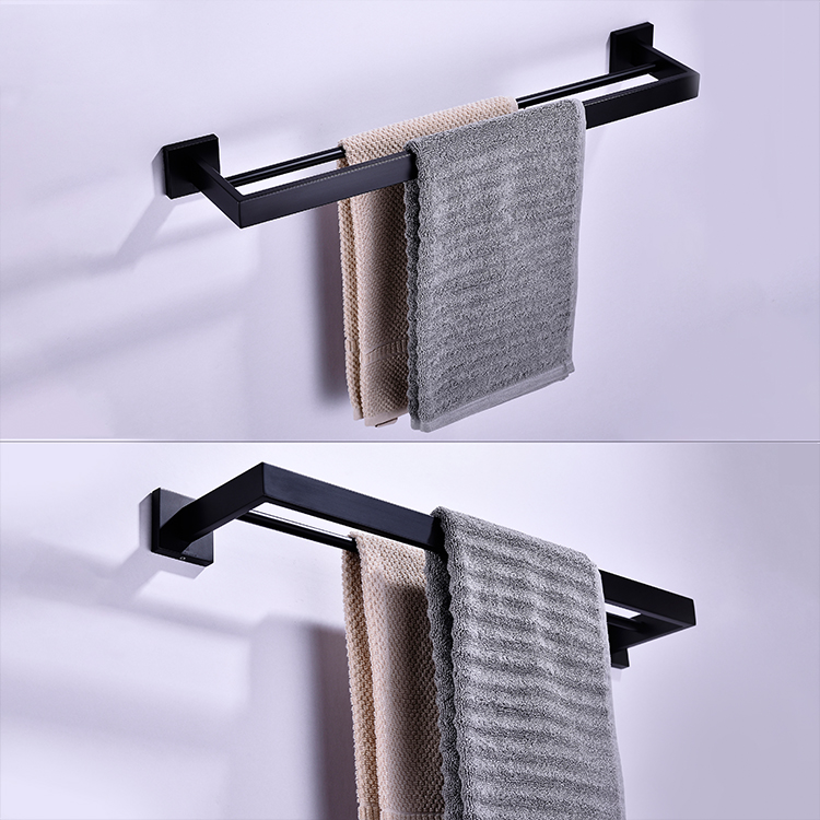 Accesorios sanitarios de baño modernos Barra de toalla doble de montaje en pared negra mate de acero inoxidable