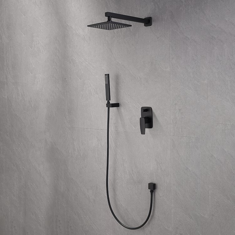Mezclador de ducha de baño de agua fría y caliente montado en la pared de cobre negro mate Juego de ducha oculta de lluvia