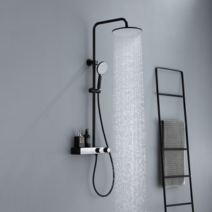 Juego de ducha de lluvia redonda con sistema de ducha de baño montado en la pared multifunción negro mate