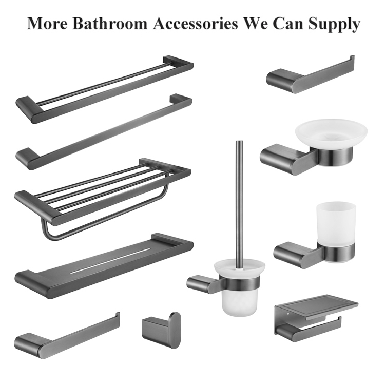 Pistola de acero inoxidable montada en la pared moderna Organizador de almacenamiento de baño negro Soporte de papel higiénico con estante para teléfono móvil