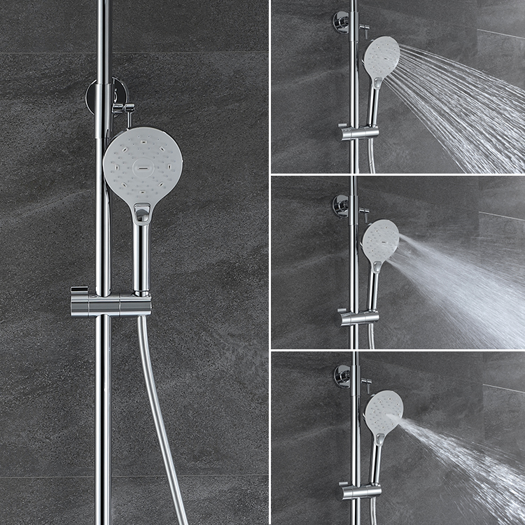 Sistema de columna cromada de cobre Conjunto de ducha termostática expuesta para baño de lluvia con ducha de mano
