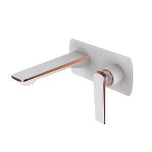 Venta al por mayor, grifo de lavabo de pared de oro rosa blanco, grifos de lavabo de baño montados en la pared de latón de agua fría y caliente