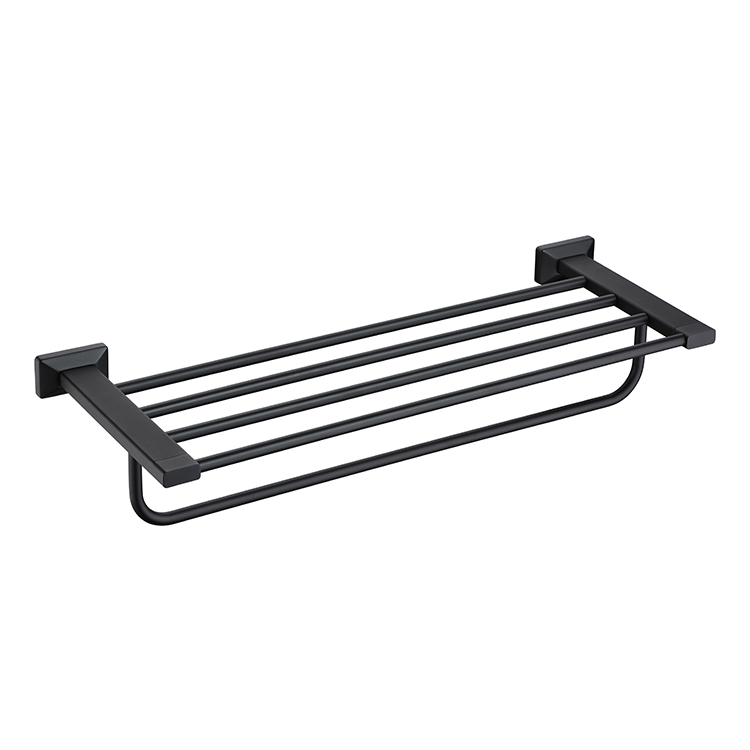 Accesorios de baño de hotel de alta calidad Soporte de estante de toalla negro Toallero montado en la pared de latón