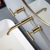 Grifo monomando para lavabo de baño, estilo europeo, dorado cepillado, con 3 orificios, doble manija, 8 pulgadas