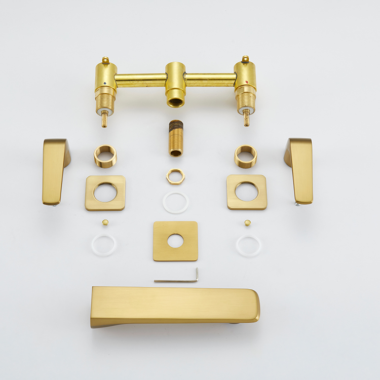 Moderno titanio dorado con doble manija, 3 orificios, 8 ", grifo mezclador de lavabo oculto generalizado, grifo para lavabo de baño