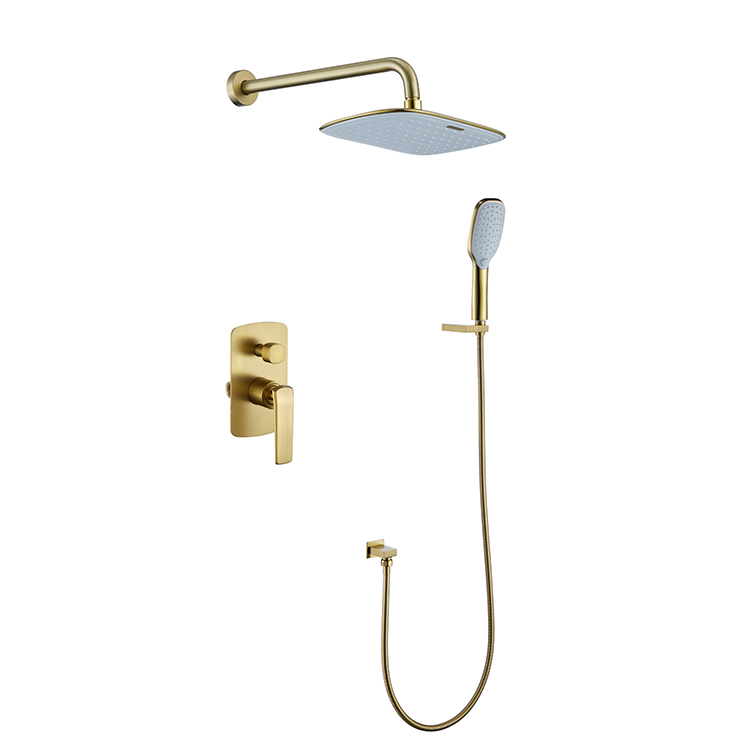 Mezclador de ducha de baño de agua fría y caliente de oro cepillado en juego de ducha oculta de lluvia montado en la pared