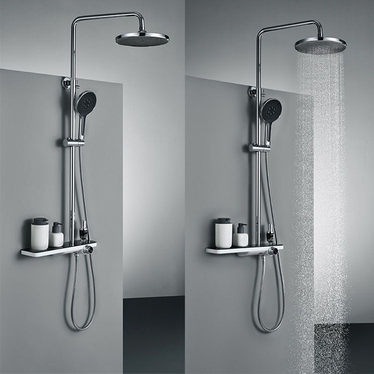 Juego de grifería de ducha de cromo expuesto para baño de lluvia montado en la pared con 3 funciones modernas