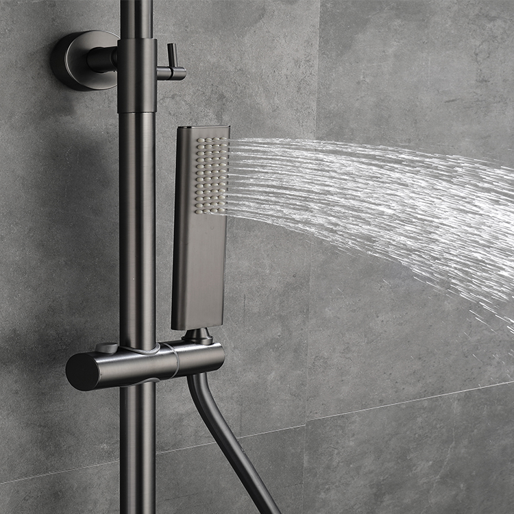 Gran oferta, pistola negra, mezclador de agua fría y caliente montado en la pared, conjunto de ducha de baño termostático de lluvia
