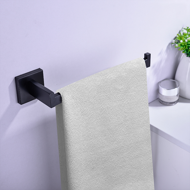 Accesorios modernos de baño montados en la pared, barra de toalla negra mate de acero inoxidable, soporte de toalla individual