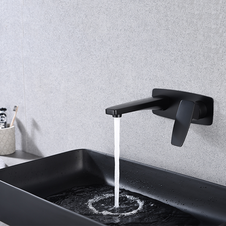 Grifo mezclador de lavabo oculto montado en la pared negro mate de cobre de alta calidad para baño