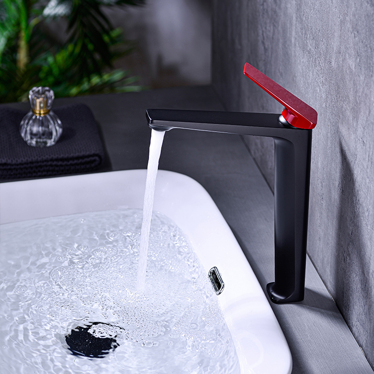 Grifo mezclador de lavabo de baño de tocador negro mate comercial alto