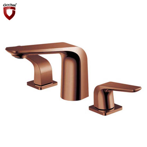 Grifo mezclador de lavado de 3 orificios de latón dorado rosa de lujo grifo de lavabo de baño