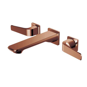 Grifo mezclador de lavabo montado en la pared del grifo del baño oculto de 3 agujeros de doble manija de oro rosa de cobre moderno