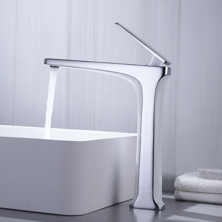 Grifo de agua para lavabo de baño de cuerpo alto de latón blanco y cromo de una sola palanca moderno