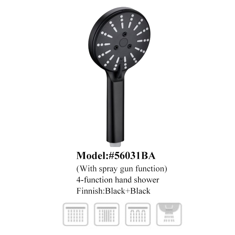 Cabezal de ducha de mano negro ABS con 4 funciones Cabezal de ducha de mano para baño