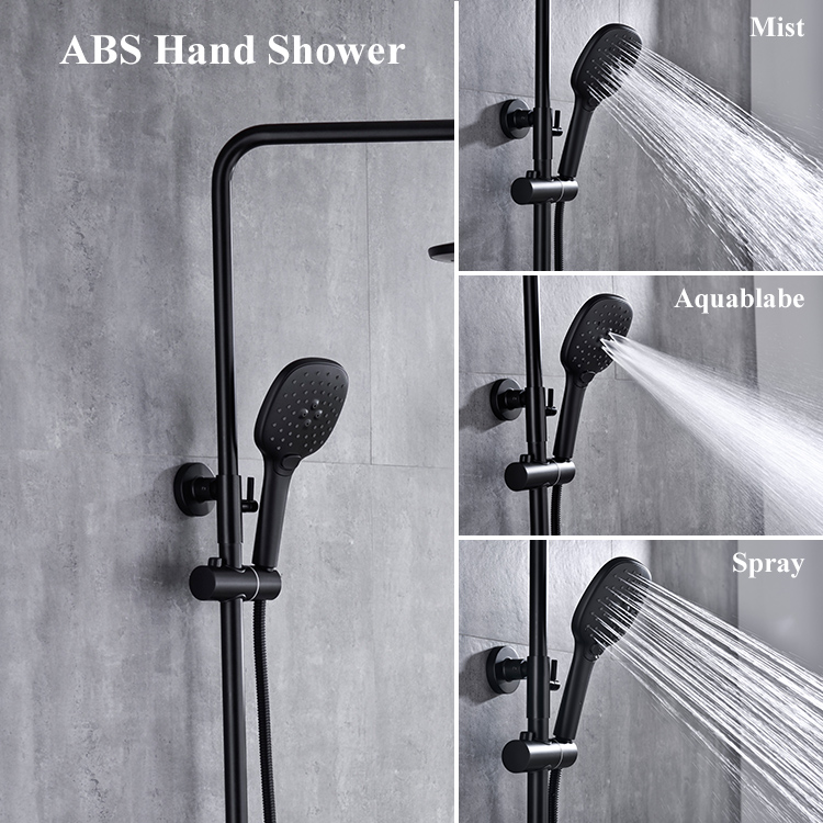 Juego de ducha de lluvia para baño expuesto Kaiping Gockel Matt Black con ducha de mano