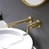 Grifo mezclador de lavabo montado en la pared de 2 orificios de una sola manija de oro cepillado de cobre de lujo Grifo de baño