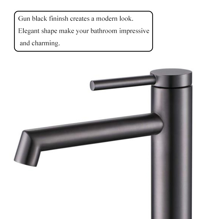 Pistola de latón negro, agua caliente y fría, manija única, grifo mezclador de lavado montado en cubierta de caño alto, grifo de lavabo de baño