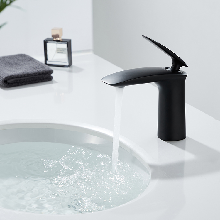 Grifo monomando de latón moderno con un orificio, negro mate, grifo mezclador para lavabo, grifo para lavabo de baño