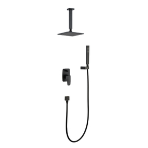 Juego de ducha de baño negro moderno en juego de grifo mezclador de ducha de lluvia oculto cuadrado montado en la pared
